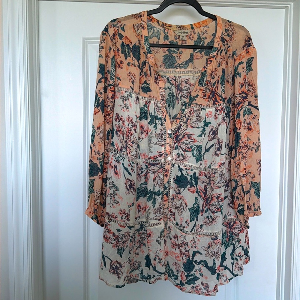 Luck Brand Button Up Floral Blouse 2x